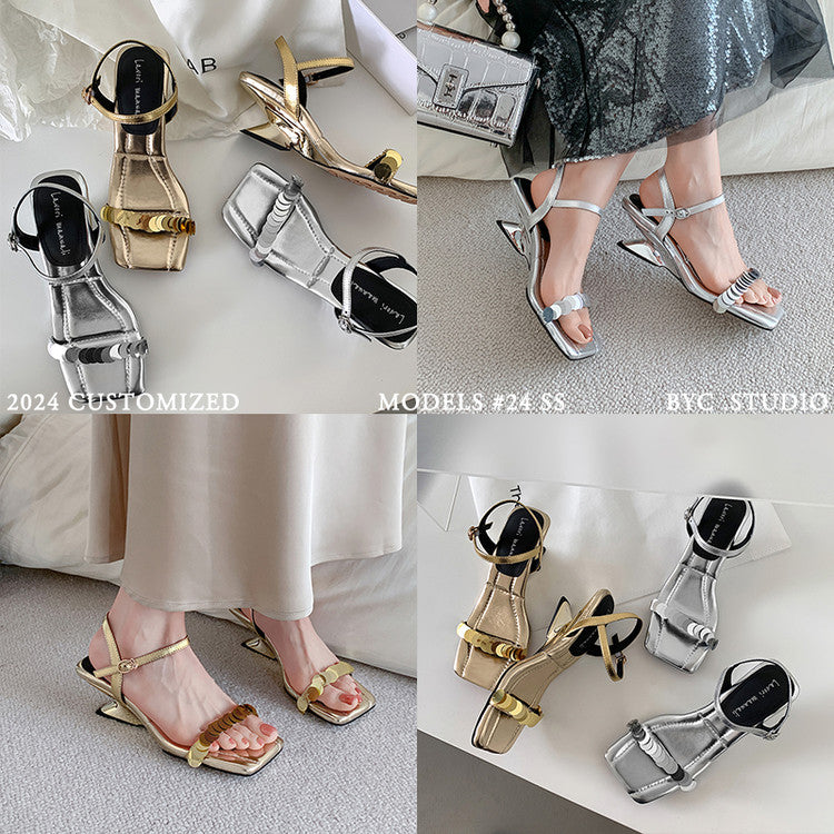 Karin Luna In Stock Spot Goods   Sequin One-Strap Irregular Heel Sofa Insole Sandals