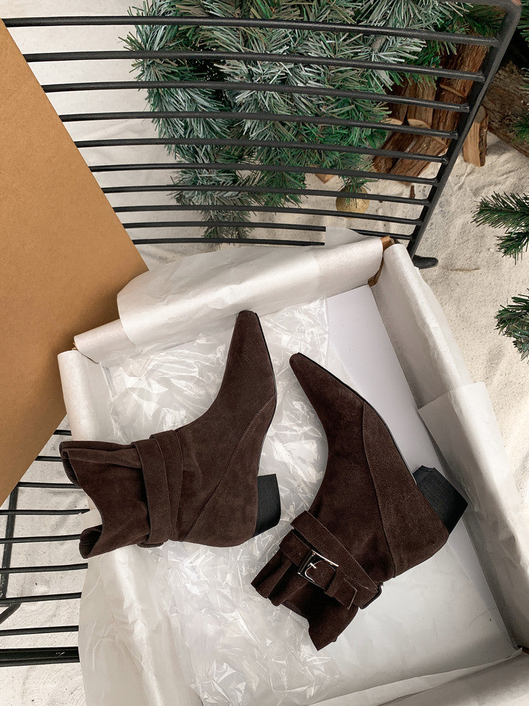 Karin Luna In Stock In Stock Hot-Selling Basic Old Money Style Retro Belt Buckle Short Boots