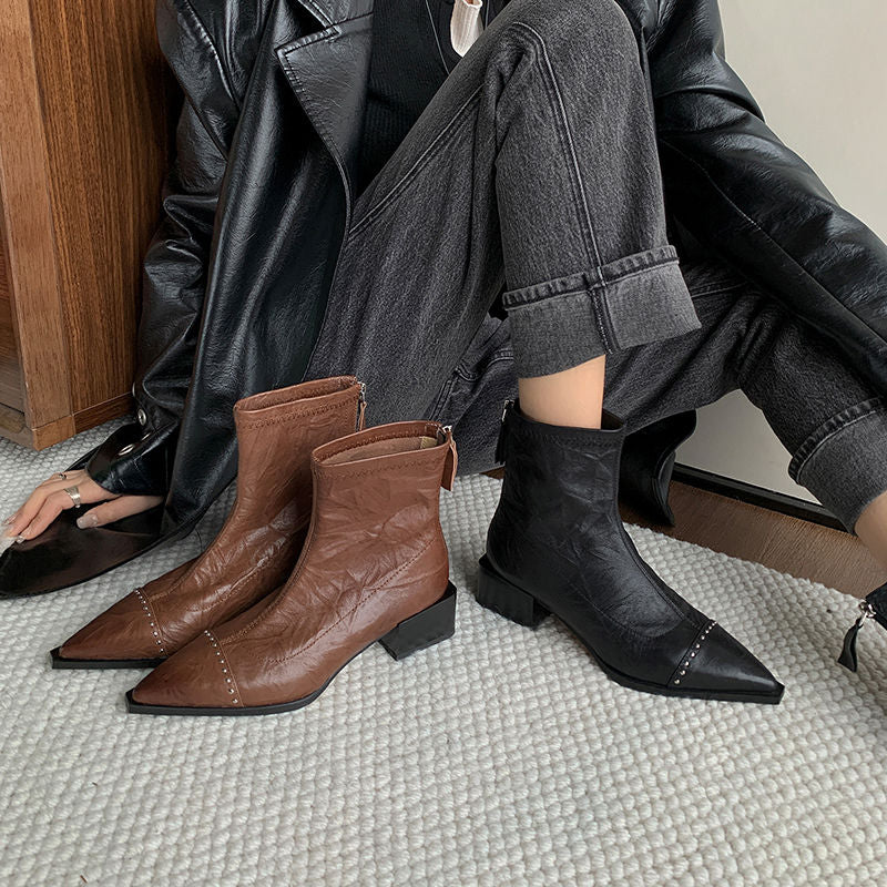 Karin Luna In Stock In Stock Slim Boots Series~Pointed Toe Rivet Slim Short Boots