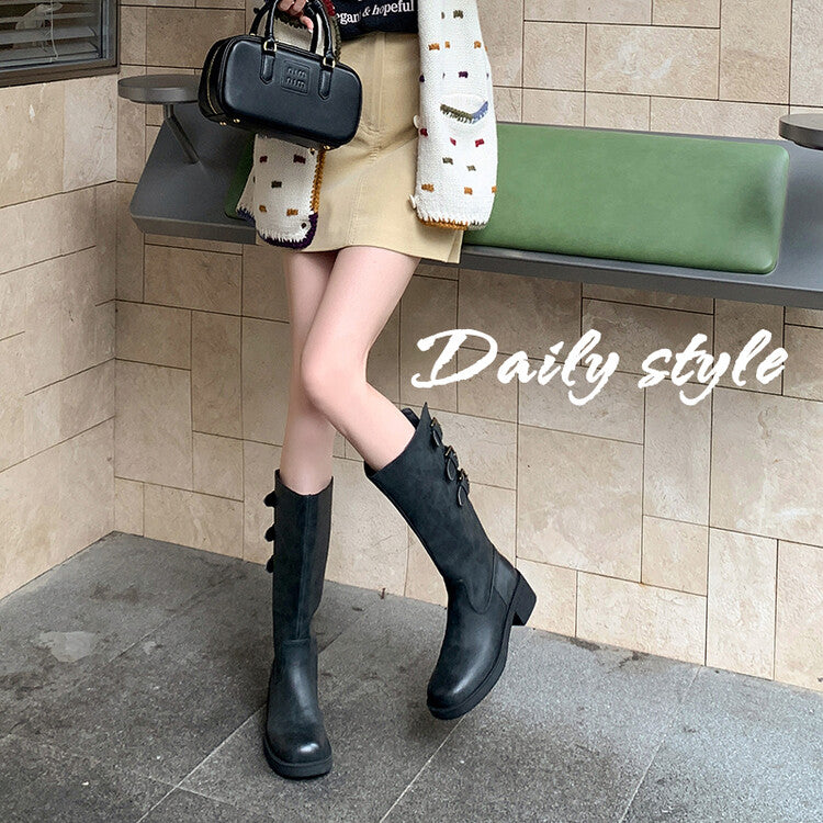Karin Luna In Stock In Stock Data Hot Item  Vintage Belt Buckle Large Tube Weihao Slip-On Full Cowhide Short Boots