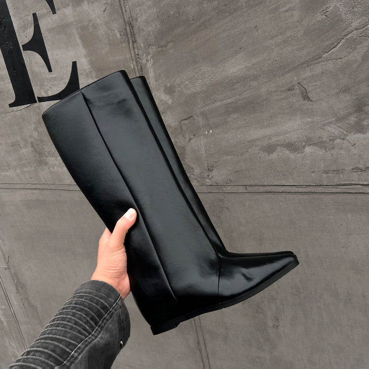 Karin Luna Elegant Style Pointed Toe Internal Height Increase Slip-On Long Boots