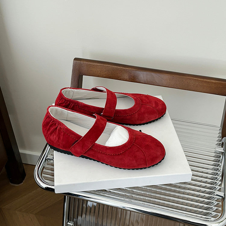 Karin Luna Casual Shoes Series~  In Stock In Stock Magic Tape Round Toe Internal Height Increase Single Strap Flats