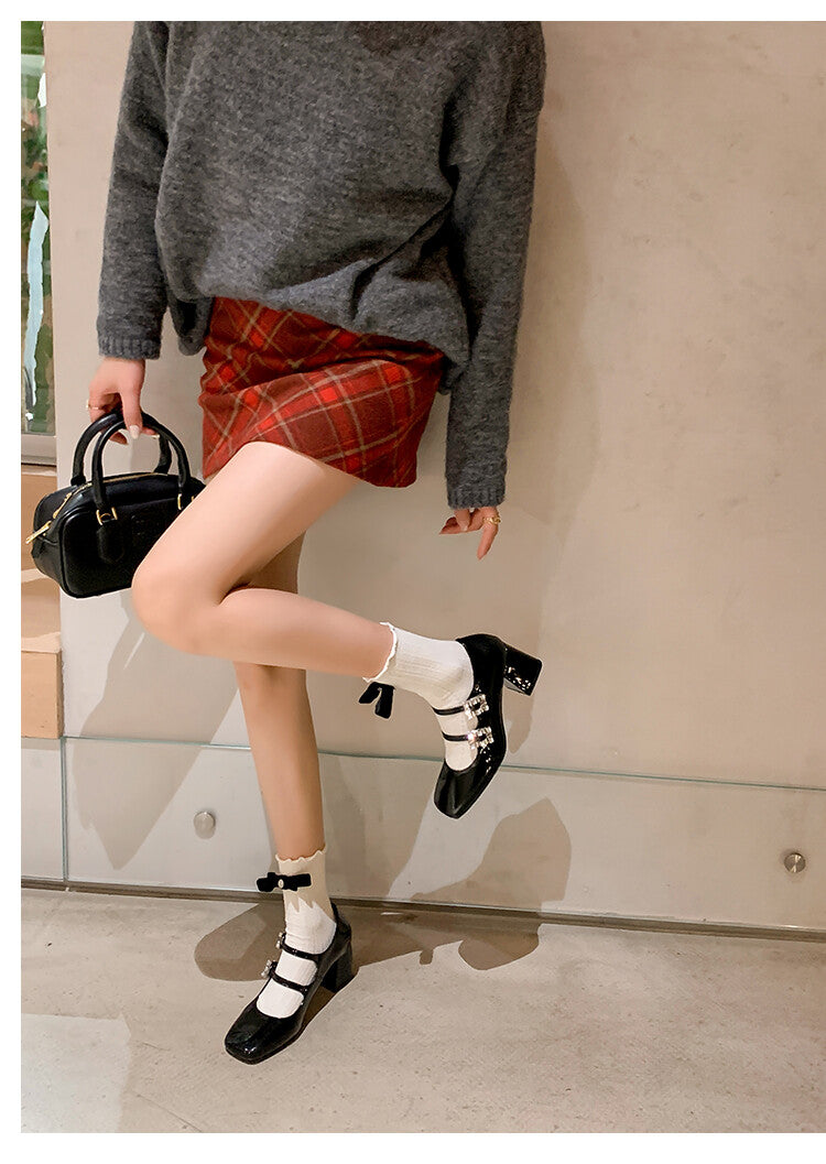 Karin Luna In Stock In stock   The heroine Ao~Square Toe High Heel One Strap Popular Rhinestone Mary Jane Shoes