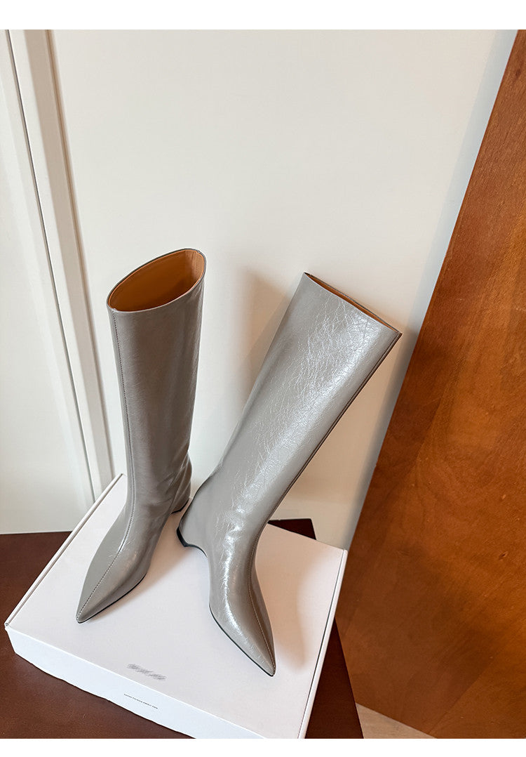Karin Luna Minimalist Style High Tube Pointed Toe Hidden Heel Boots