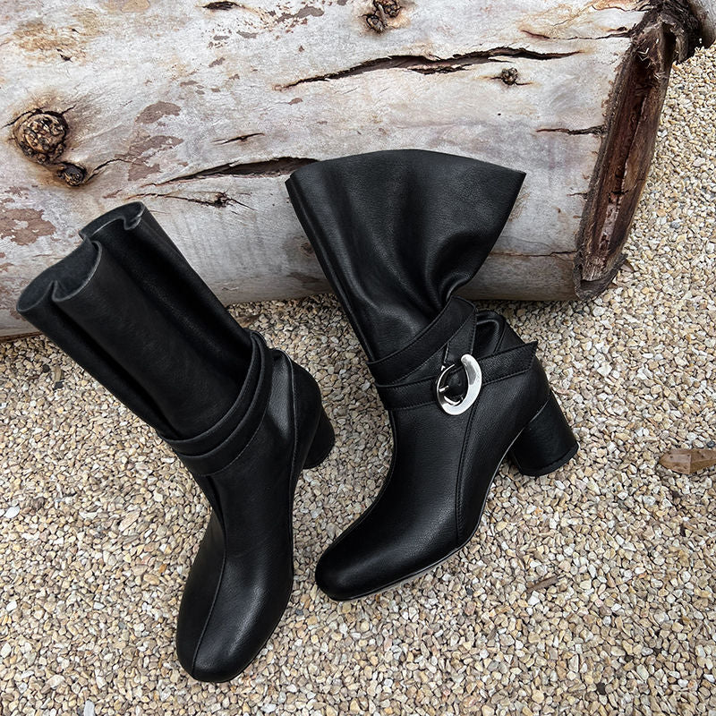 Karin Luna In Stock Spot Goods  Belt Buckle High Heel Large Tube Small Short Boots