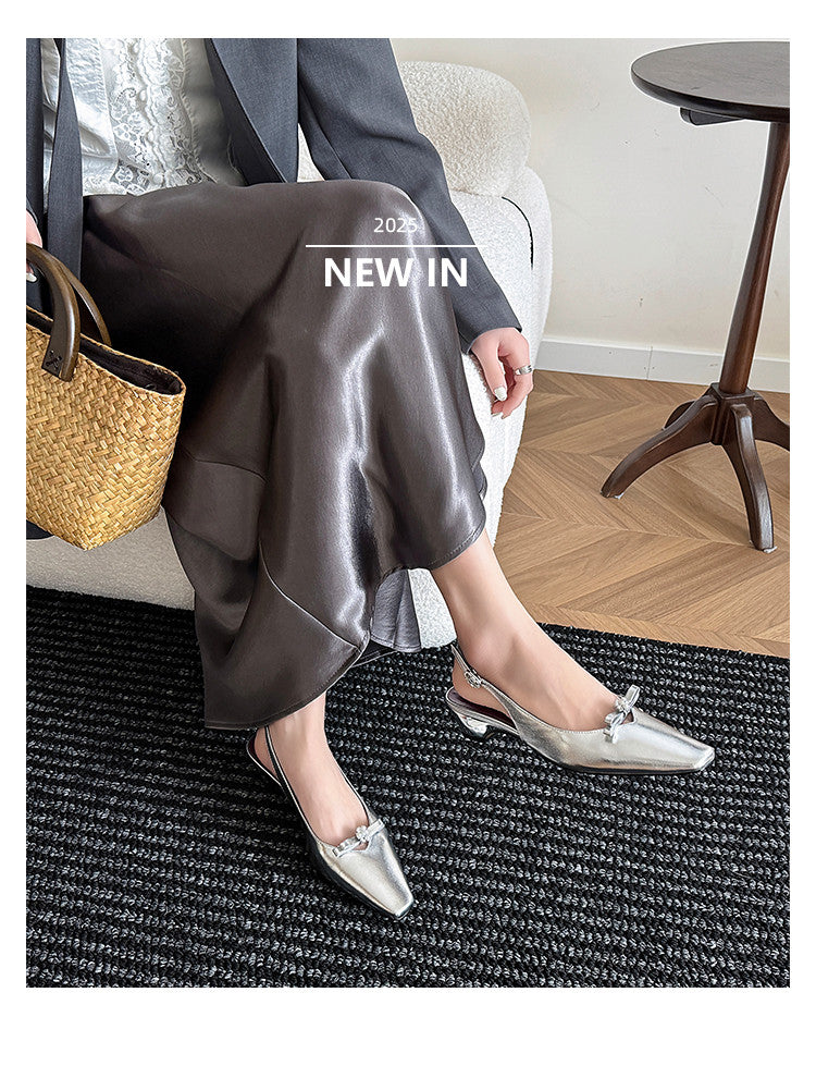 Karin Luna In Stock In Stock Sweet Bowknot Small Square Toe Chunky Heel Closed-toe Elegant Retro Sandals