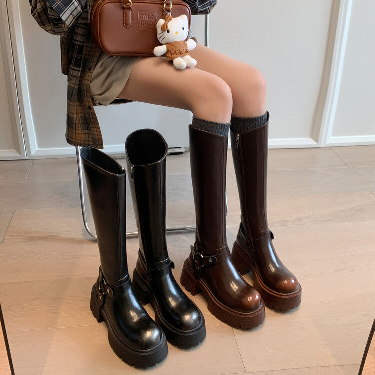 Karin Luna In Stock In Stock Slimming Diagonal Cut Tube Top  Best-selling in stock Retro Metal Buckle Thick-Soled Long Boots