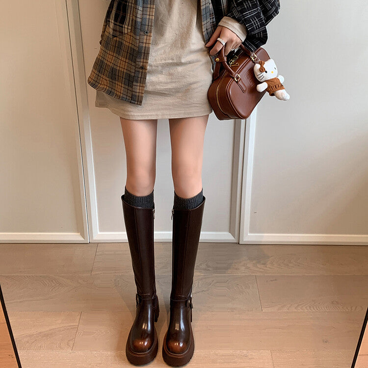 Karin Luna In Stock In Stock Slimming Diagonal Cut Tube Top  Best-selling in stock Retro Metal Buckle Thick-Soled Long Boots