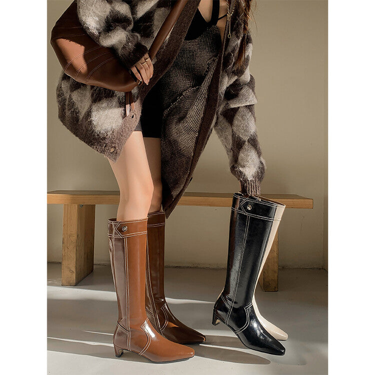 Karin Luna In Stock Spot Goods  Vintage Open Stitch Small Square Toe High Heel Side Zipper Riding Boots