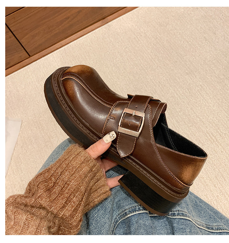 Karin Luna In Stock Spot Goods Metal Round Toe Cow Leather Thick Sole Flats