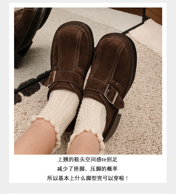 Karin Luna In Stock Spot Goods Metal Round Toe Cow Leather Thick Sole Flats