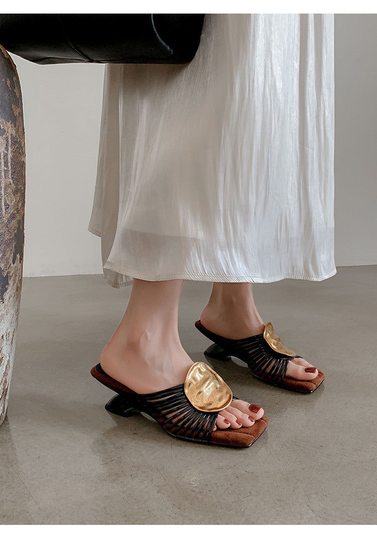 Karin Luna Bestseller Popular New Image  Comes with data plan included Resort Style Irregular Heel Thin Strap Slippers