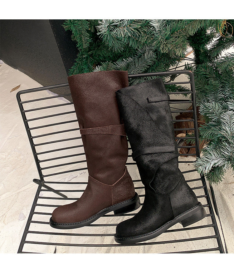 Karin Luna In Stock Spot Goods   Heavy-duty Edition Highly Consuming Material Round Toe Long Boots