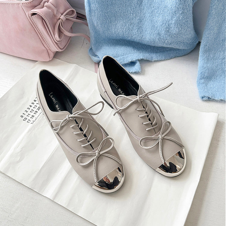 Karin Luna In Stock Spot Goods  Casual Lace-Up Metal Toe Bow Deep Mouth Single Shoes