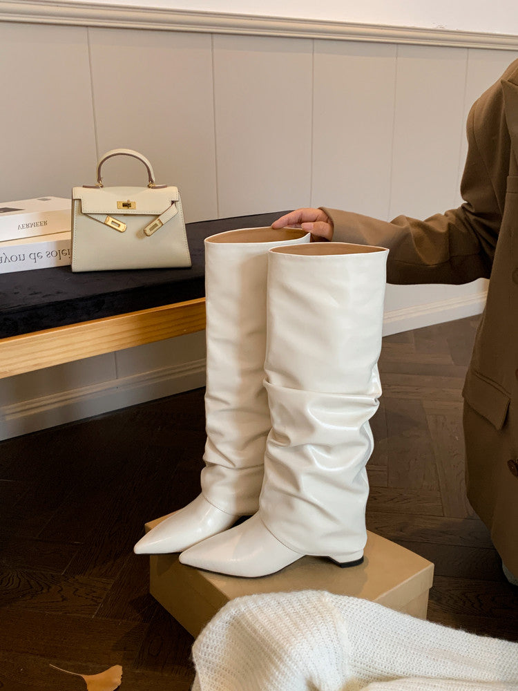Karin Luna Elegant Style Pointed Toe Hidden Wedge Long Boots