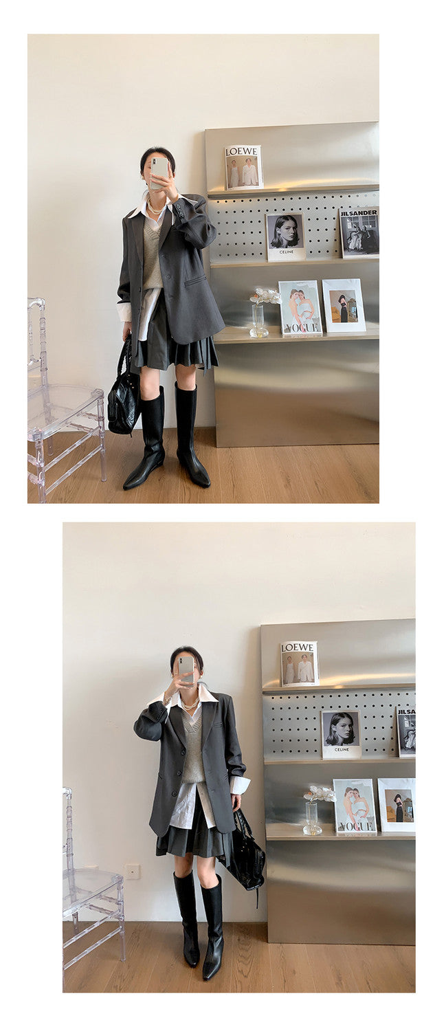 Karin Luna In Stock  In-stock Square Toe Straight Slip-on Long Boots