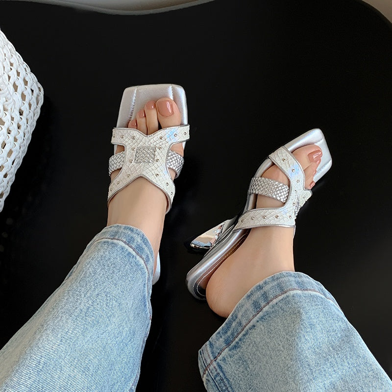 Karin Luna Fish Skin Series~ Hot-selling Square-Toe Slippers with Built-in Traffic