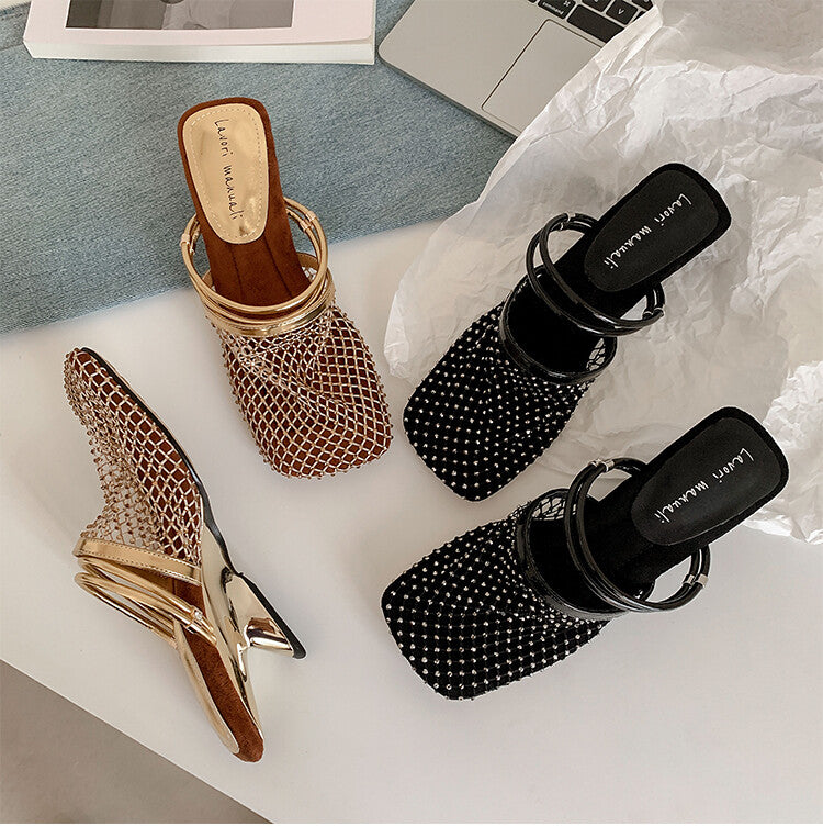 Karin Luna Highlights Fairness~In stock  Closed-Toe Diamond Mesh Unisex Convertible Sandals