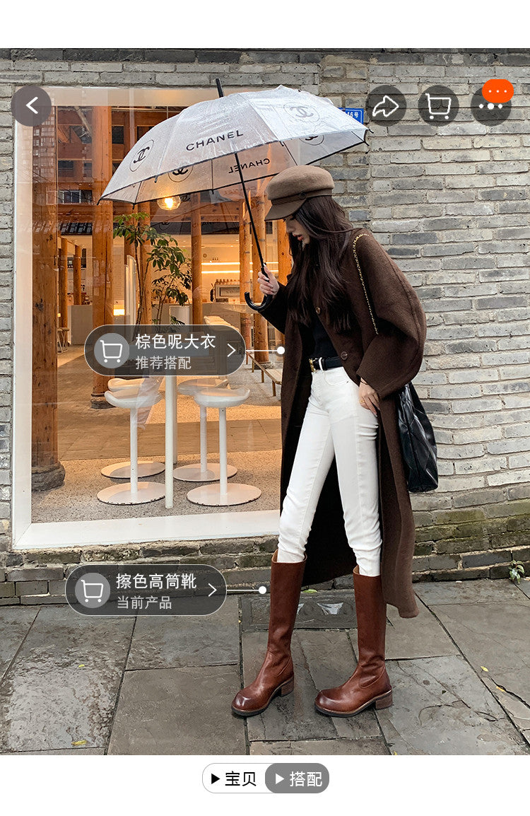 Karin Luna Basic Versatile Style Round Toe Chunky Heel Long Boots