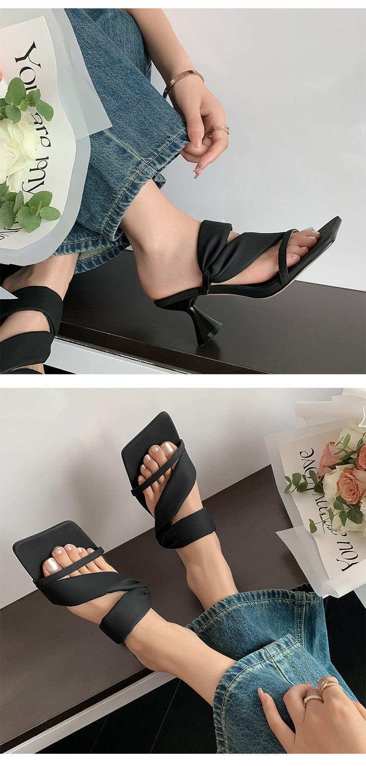 Karin Luna Best-selling in stock Minimalist Style  All-Matching Irregular Ultra-Soft Strap Square Toe High Heels