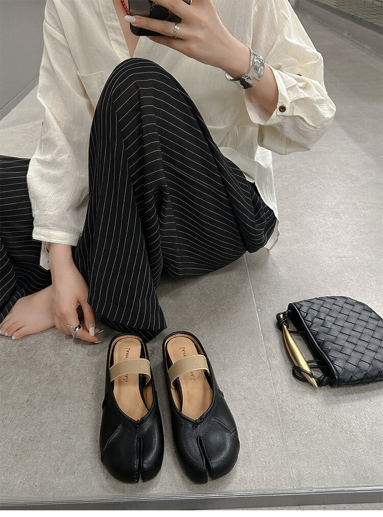 Karin Luna Classic Split-Toe Shoes  Explosive Pattern One-Strap Mary Jane Height-Increasing Full Leather Closed-Toe Slippers