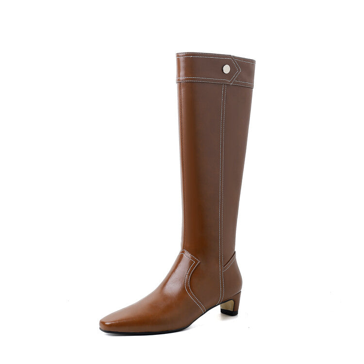 Karin Luna In Stock Spot Goods  Vintage Open Stitch Small Square Toe High Heel Side Zipper Riding Boots