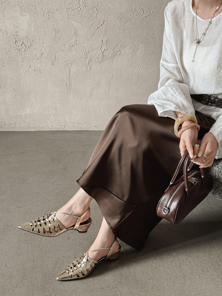 Karin Luna Braided Style ~Cross-woven Pointed Toe Closed-toe Sandals