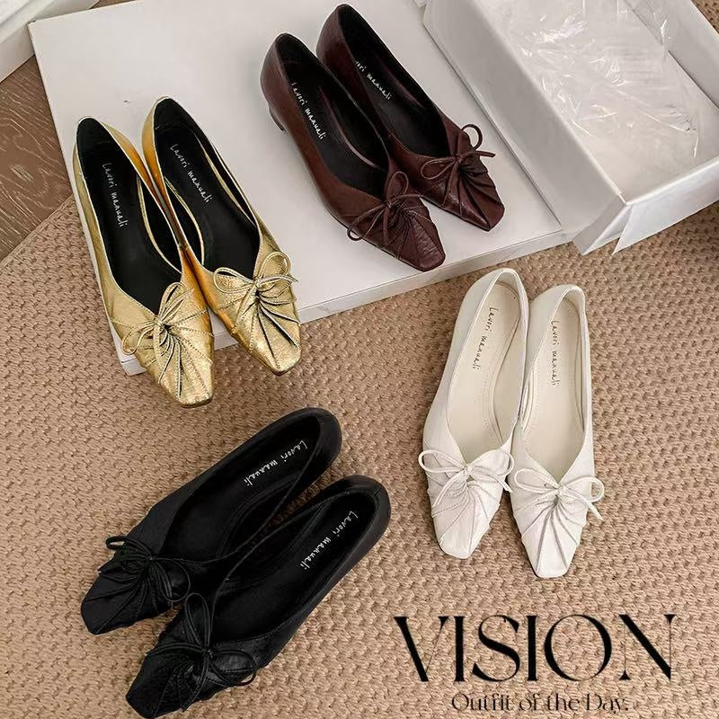Karin Luna French Style Wrinkled Square Toe Height-Increasing Flats
