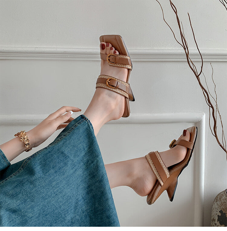 Karin Luna Hot-Selling In Stock  Retro Wedge Belt Square Toe Irregular Heel