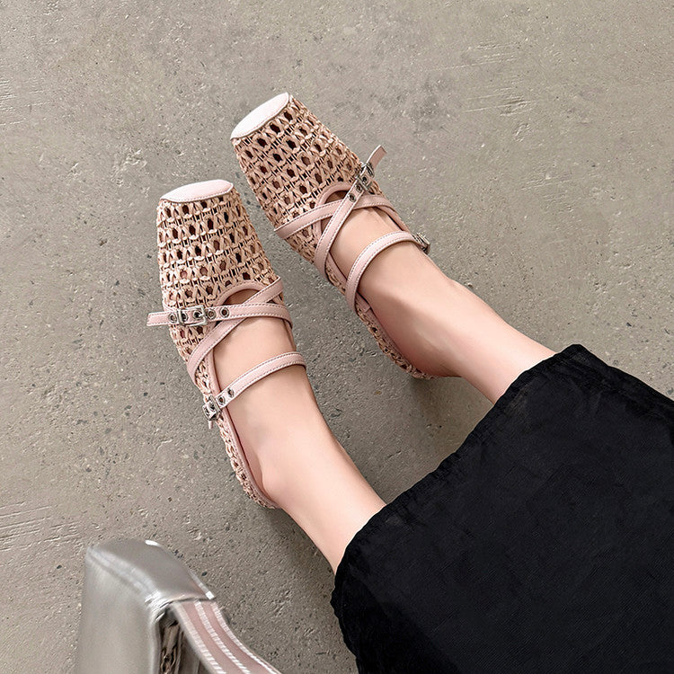 Karin Luna In Stock Spot Goods  Hot-Selling Square-Toe Woven Pig Nose Closed-Toe Slippers