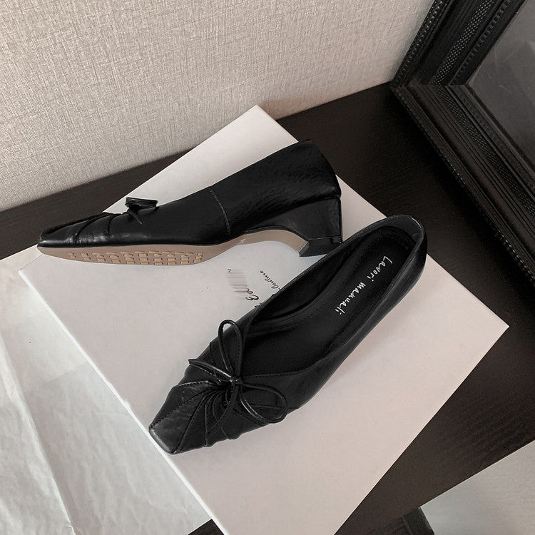 Karin Luna French Style Wrinkled Square Toe Height-Increasing Flats