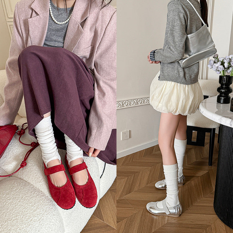 Karin Luna Casual Shoes Series~  In Stock In Stock Magic Tape Round Toe Internal Height Increase Single Strap Flats