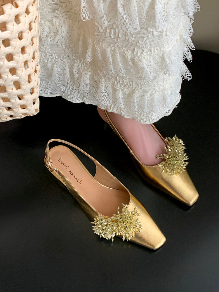 Karin Luna Brilliant Fireworks~Elegant Square-Toed Closed-Toe Chunky Heel Sandals