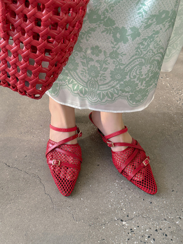 Karin Luna In Stock  Spot Goods  Mesh Series Elegant Closed-Toe Belt Buckle Slippers