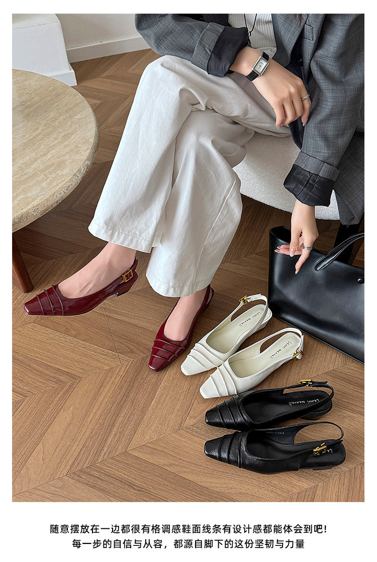 Karin Luna French Retro Square Toe Wrinkled Closed-Toe Sandals