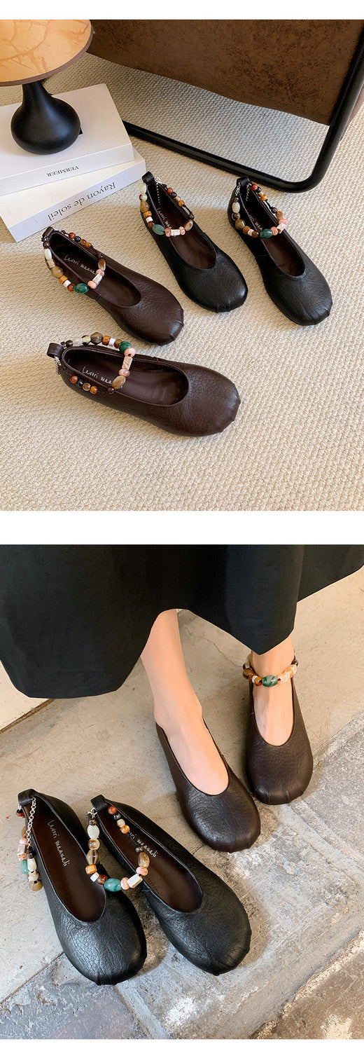 Karin Luna Full Layer Inside and Out~Elephant Pattern Round Toe Hidden Wedge Granny Shoes