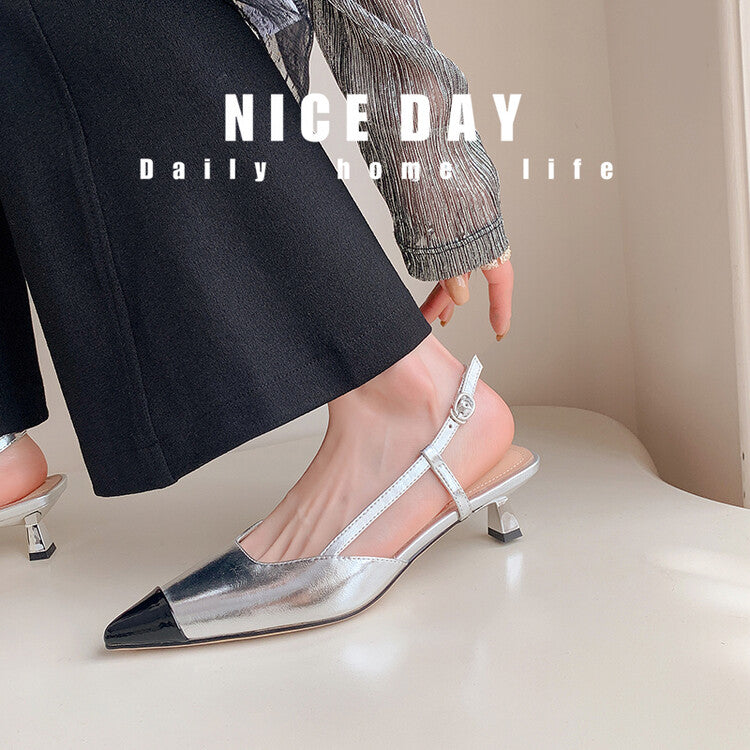 Karin Luna In Stock 24New Year's stock is now available Color Block Pointed Toe Full Leather Sandals