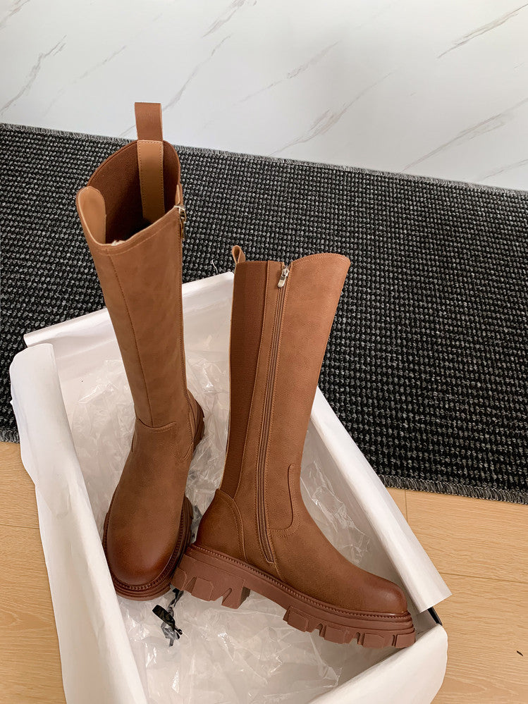 Karin Luna In Stock Versatile Irregular Stretch Fabric Long Boots