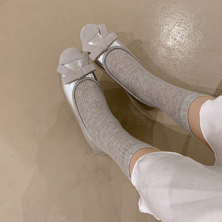 Karin Luna In Stock Spot Goods    Color Block Sweet Bowknot Hidden Wedge Shallow Mouth Flats