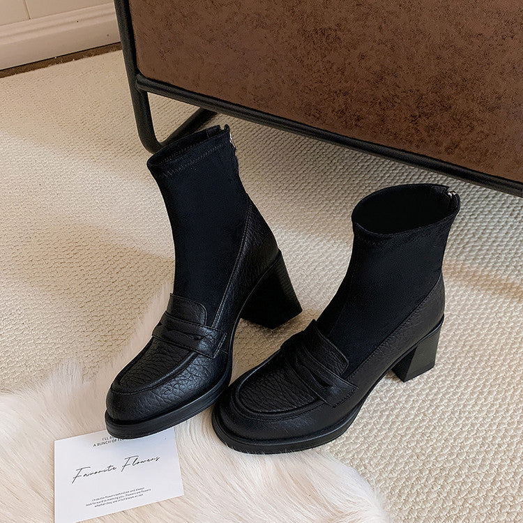 Karin Luna Hot-Selling Element Round Toe Elephant Pattern Elastic Thick Heel Short Boots