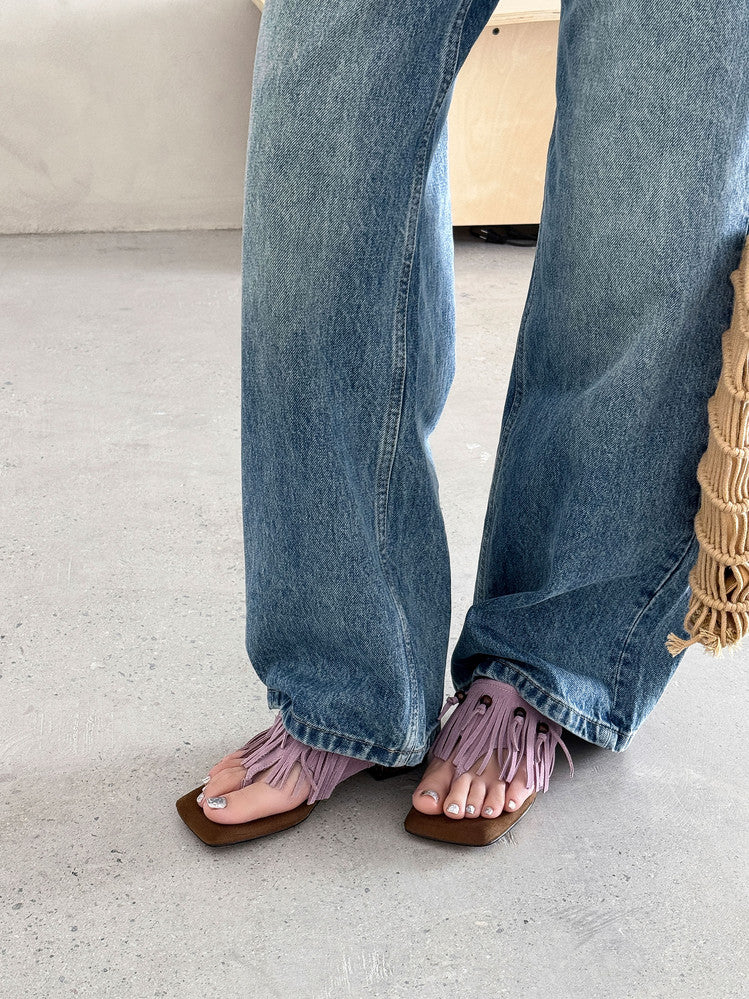 Karin Luna  Tassel Series~Spot Goods  In-stock Clip-toe Square Toe Sandals