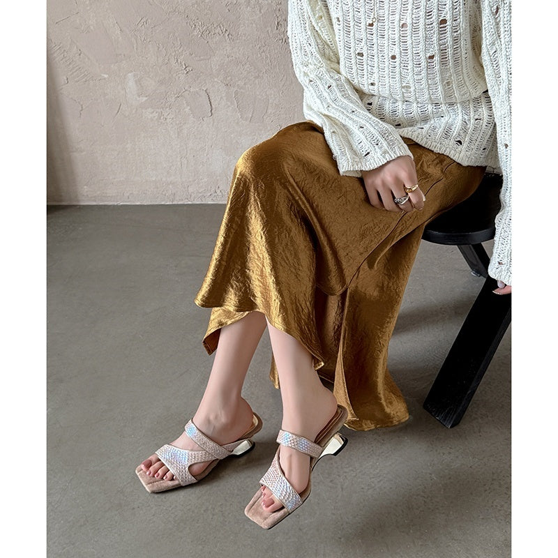 Karin Luna Fish Skin Series~Minimalist Square Toe Popular Irregular Heel Slippers