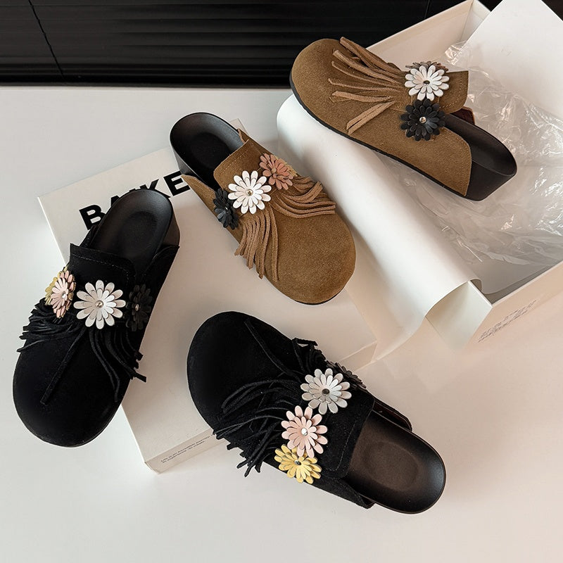 Karin Luna   Tassel Three-Dimensional Flower Thick-Soled Closed-Toe Slippers