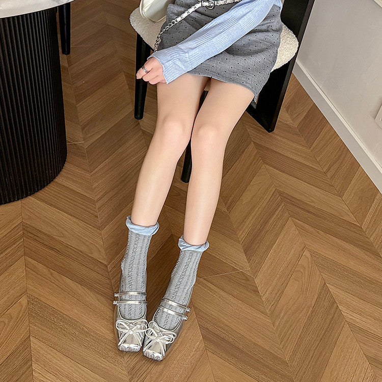 Karin Luna In Stock In Stock   Summer New Sweet Bowknot Color Block Square Toe Height-Increasing Slippers