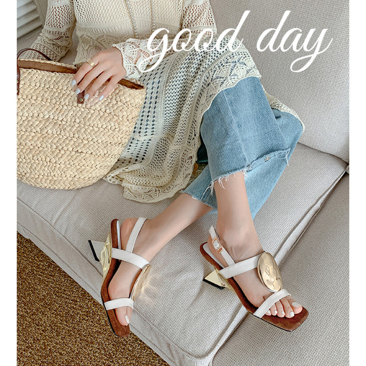Karin Luna In Stock In Stock  Square Toe Suede Metal Heel Elegant Sandals