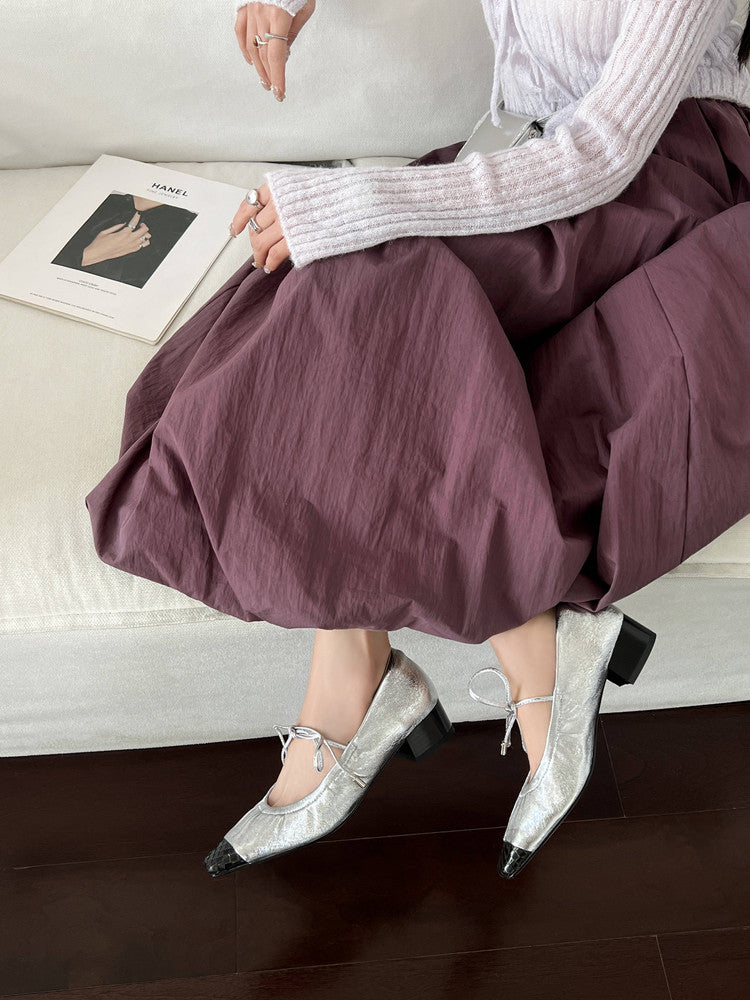 Karin Luna In Stock Spot Goods  Retro Sweet Bowknot Granny Wrinkled Single Shoes