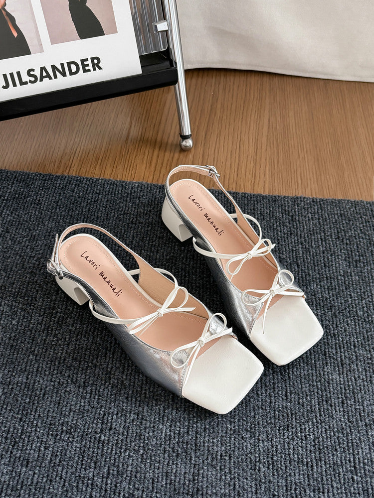 Karin Luna In Stock Spot Goods Square Toe Double Bow Thick Heel Sandals