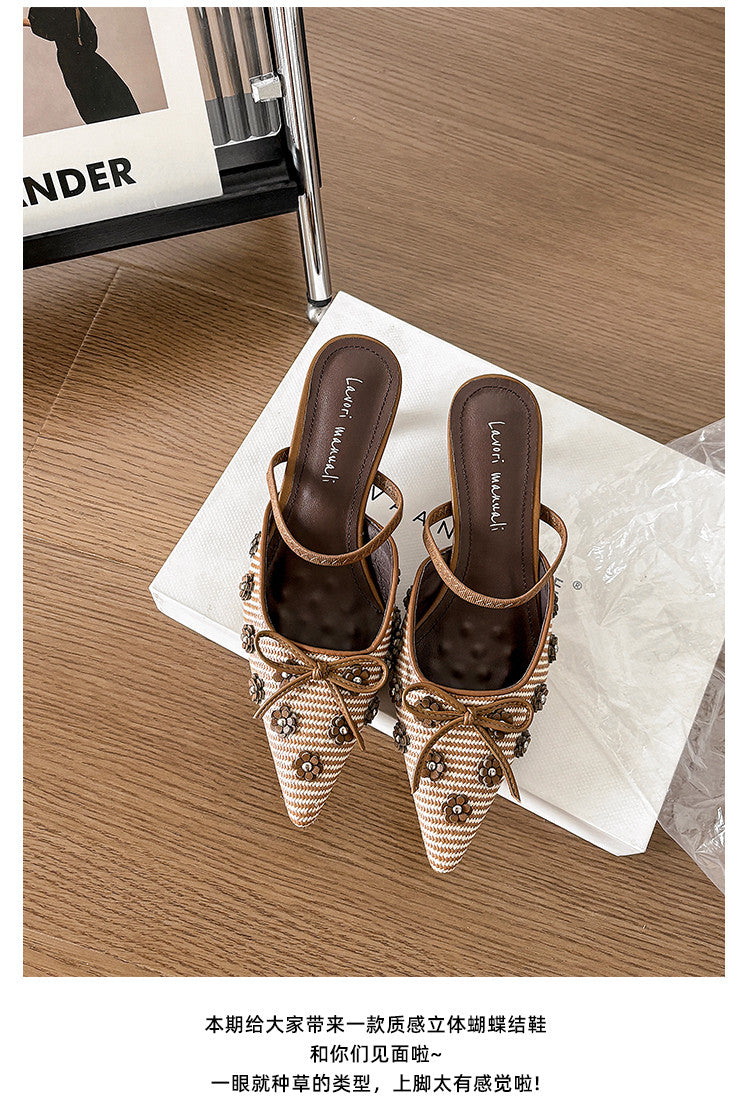Karin Luna In Stock Spot Goods  Elegant Floral Pointed Toe Rhinestone Slippers