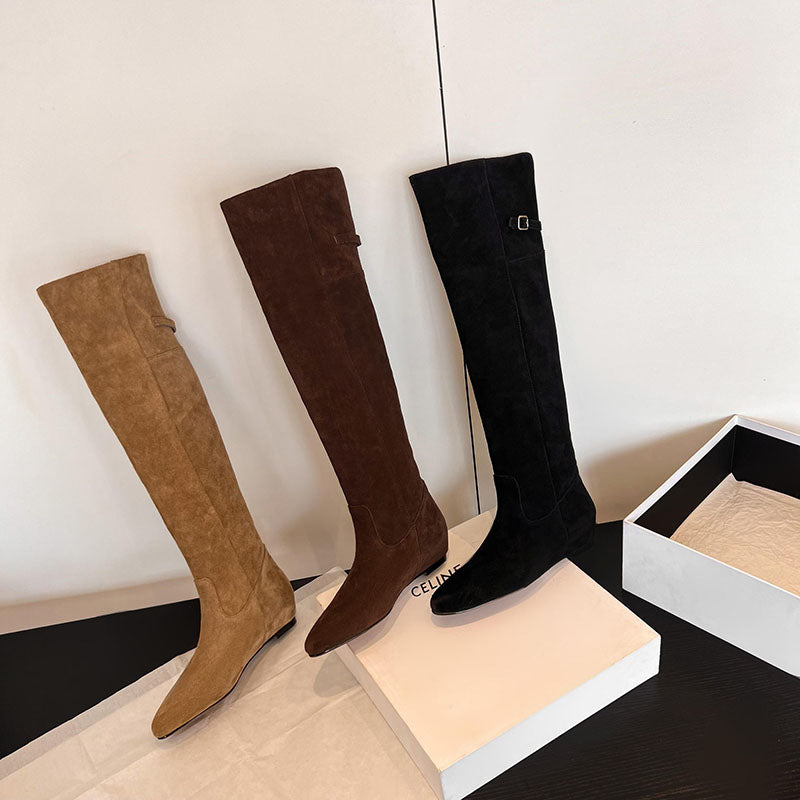 Karin Luna In Stock Spot Goods Vintage Cowhide Leather Two-Way Wear Pointed Toe Height-Increasing Long Boots