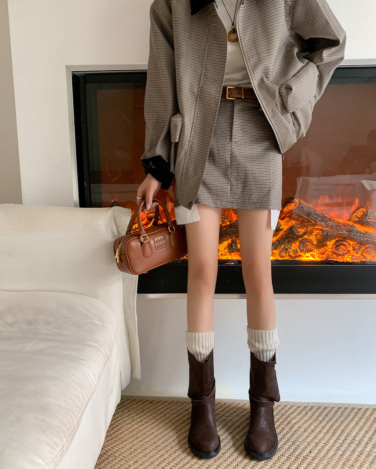 Karin Luna In Stock Spot Goods  Super textured Lazy Style Thick-Soled Ankle Boots
